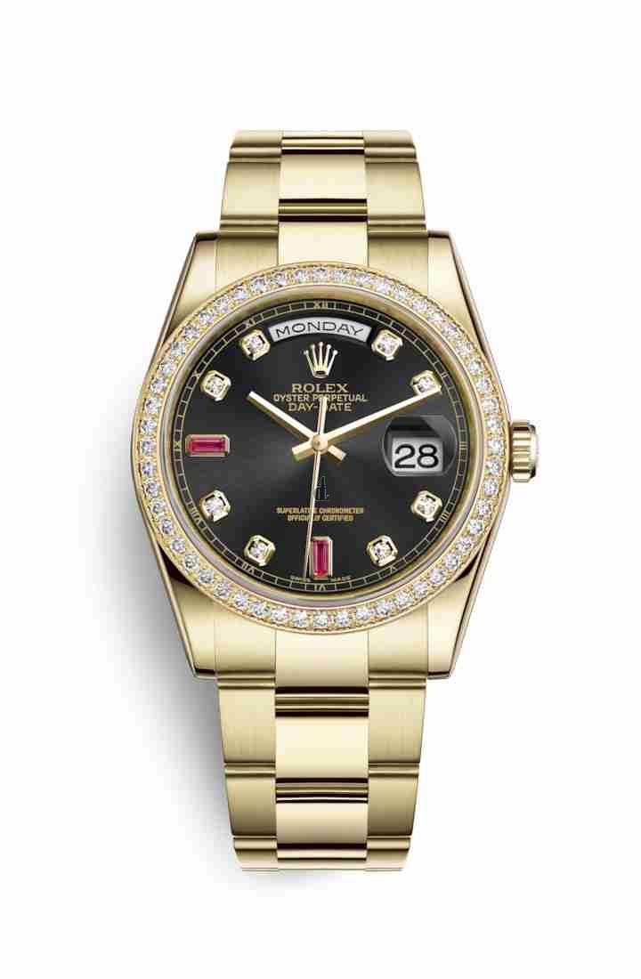 Rolex Day-Date 36 yellow gold 118348 Black set diamonds rubies Dial