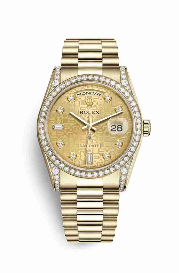 Rolex Day-Date 36 yellow gold lugs set diamonds 118388 Champagne-colour Jubilee design set diamonds Dial