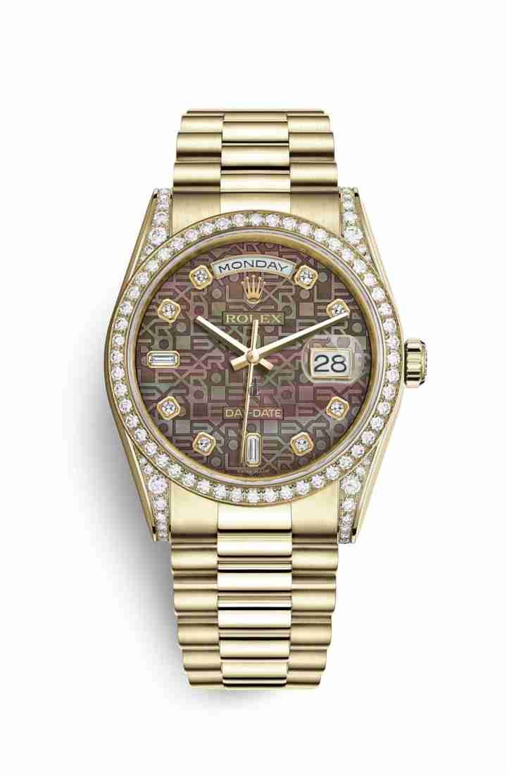 Rolex Day-Date 36 yellow gold lugs set diamonds 118388 Black mother-of-pearl Jubilee design set diamonds Dial
