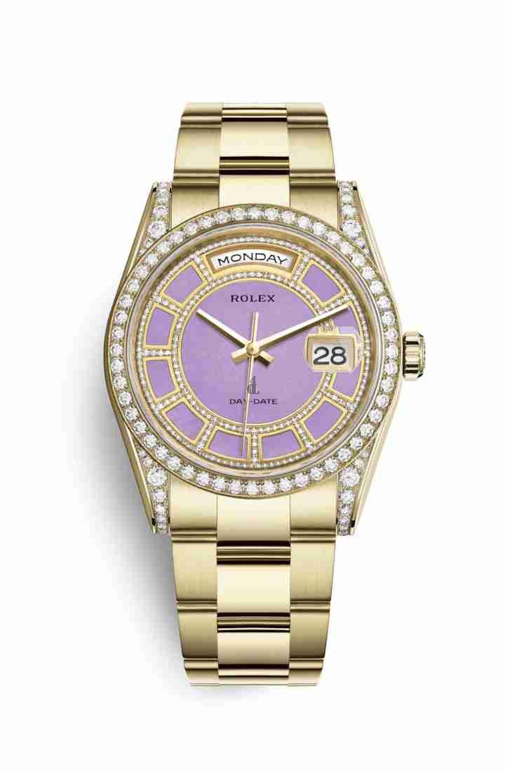 Rolex Day-Date 36 yellow gold lugs set diamonds 118388 Carousel of lavender jade Dial