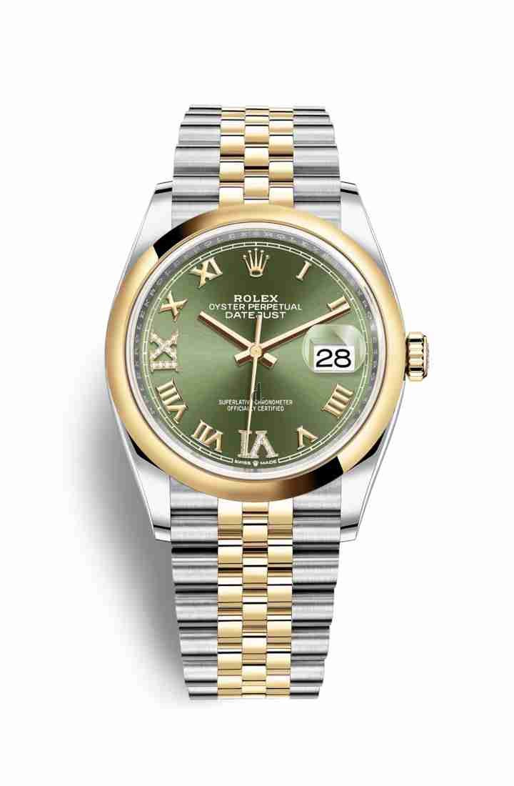 Rolex Datejust 36 Yellow Rolesor Oystersteel yellow gold 126203 Olive green set diamonds Dial