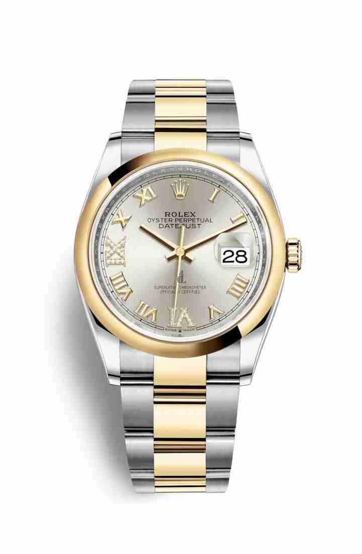 Rolex Datejust 36 Yellow Rolesor Oystersteel yellow gold 126203 Silver set diamonds Dial