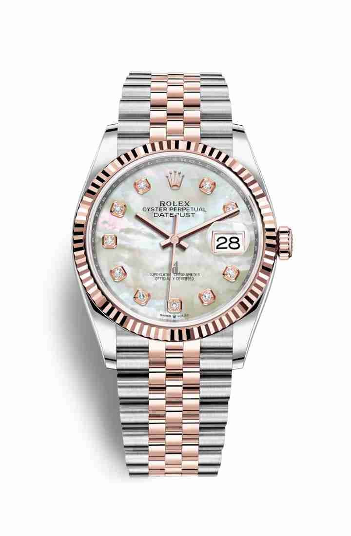 Rolex Datejust 36 Everose Rolesor Oystersteel Everose gold 126231 White mother-of-pearl set diamonds Dial