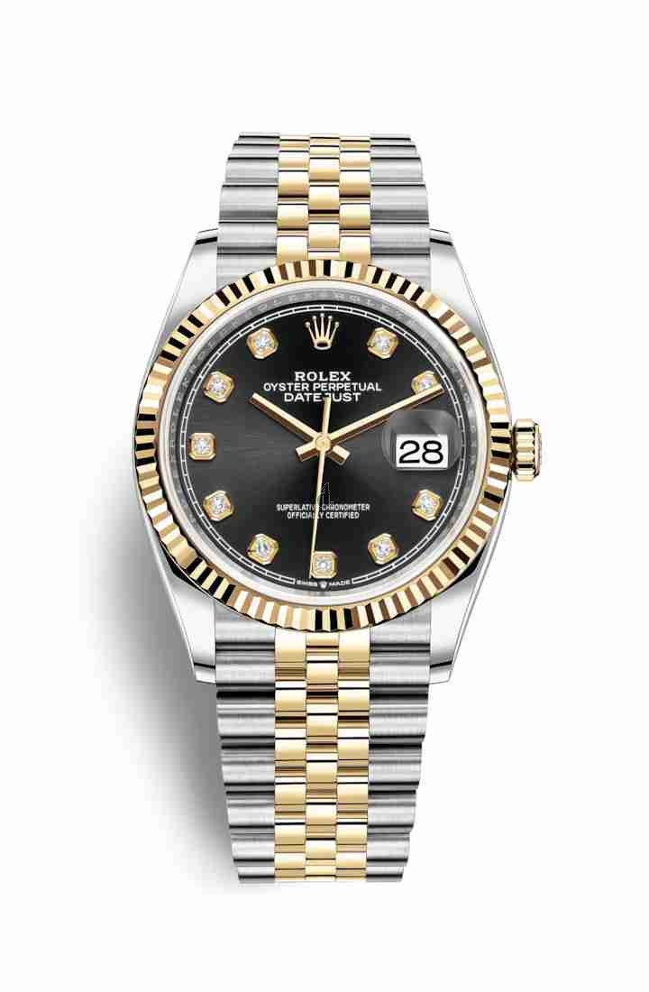 Rolex Datejust 36 Yellow Rolesor Oystersteel yellow gold 126233 Black set diamonds Dial