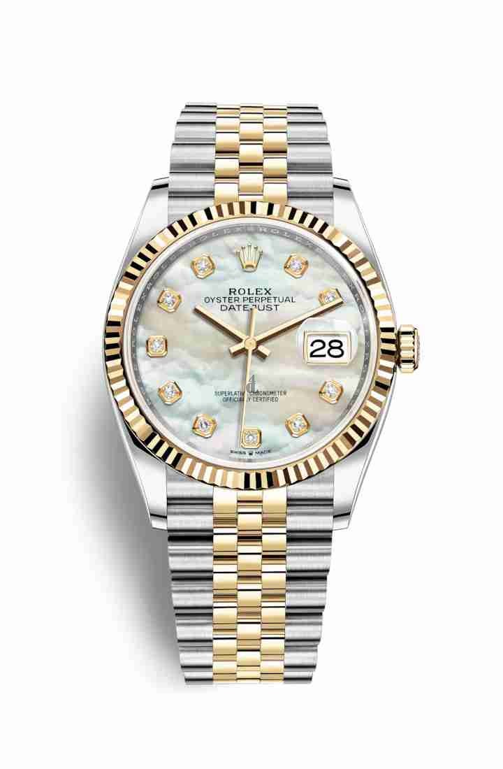 Rolex Datejust 36 Yellow Rolesor Oystersteel yellow gold 126233 White mother-of-pearl set diamonds Dial