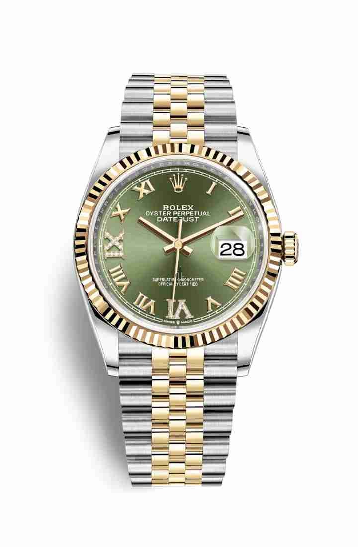 Rolex Datejust 36 Yellow Rolesor Oystersteel yellow gold 126233 Olive green set diamonds Dial