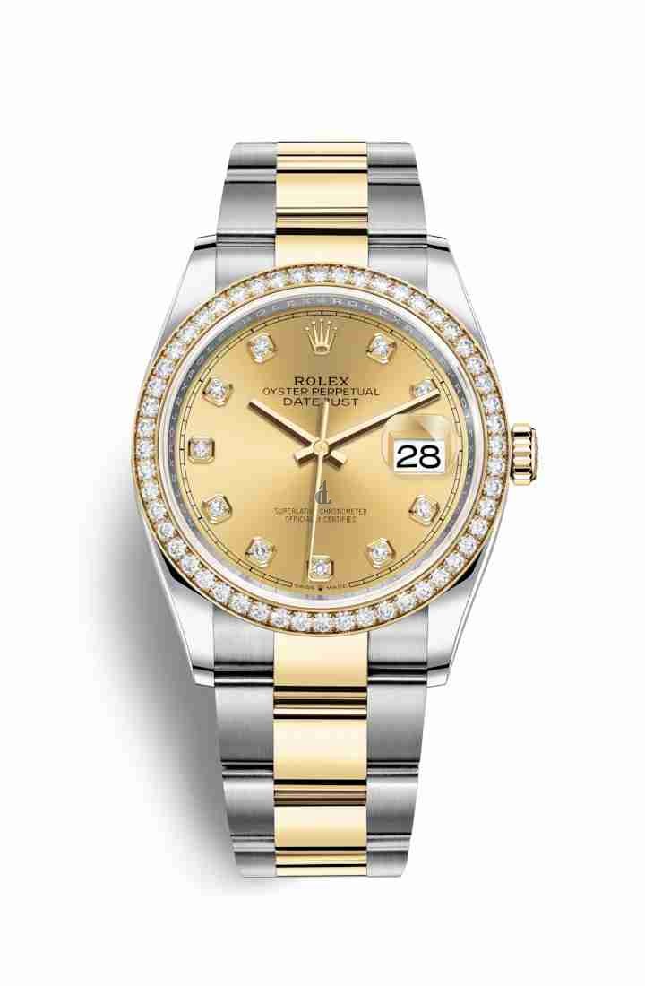 Rolex Datejust 36 Yellow Rolesor Oystersteel yellow gold 126283RBR Champagne-colour set diamonds Dial