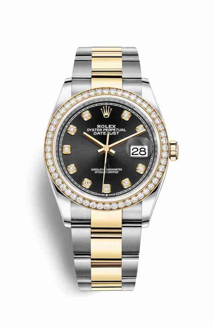 Rolex Datejust 36 Yellow Rolesor Oystersteel yellow gold 126283RBR Black set diamonds Dial