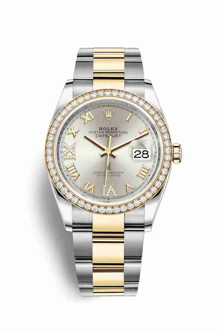 Rolex Datejust 36 Yellow Rolesor Oystersteel yellow gold 126283RBR Silver set diamonds Dial