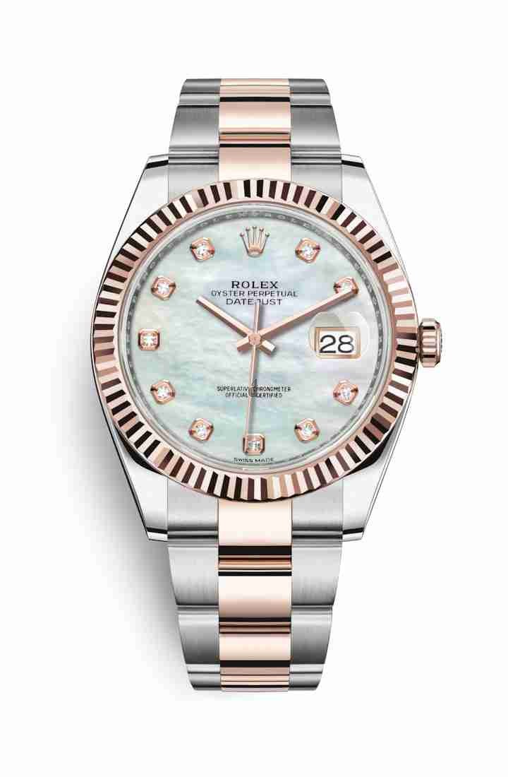Rolex Datejust 41 Everose Rolesor Oystersteel Everose gold 126331 White mother-of-pearl set diamonds Dial