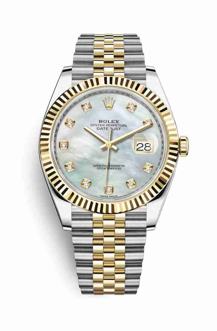 Rolex Datejust 41 Yellow Rolesor Oystersteel yellow gold 126333 White mother-of-pearl set diamonds Dial