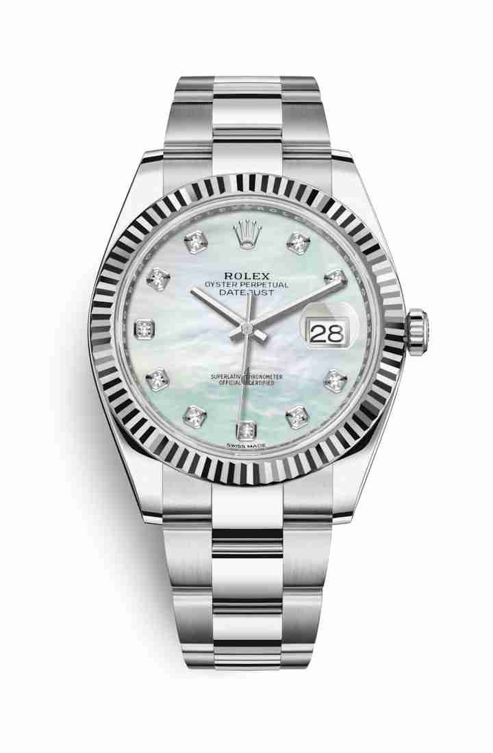 Rolex Datejust 41 White Rolesor Oystersteel white gold 126334 White mother-of-pearl set diamonds Dial