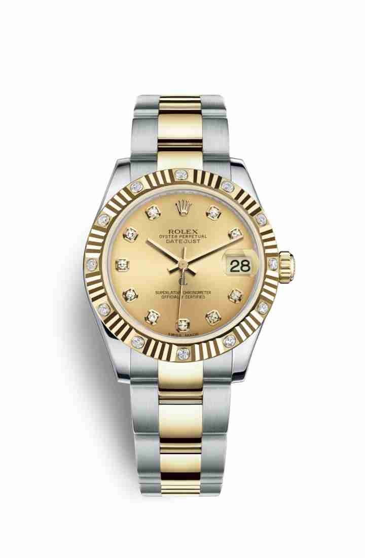 Rolex Datejust 31 Yellow Rolesor Oystersteel yellow gold 178313 Champagne-colour set diamonds Dial