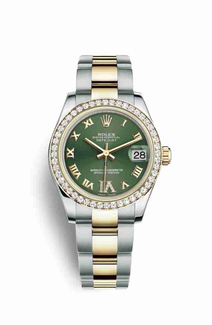 Rolex Datejust 31 Yellow Rolesor Oystersteel yellow gold 178383 Olive green set diamonds Dial