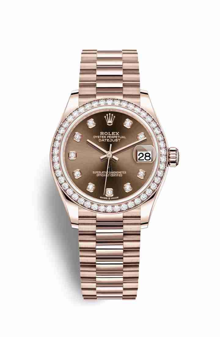 Rolex Datejust 31 Everose gold 278285RBR Chocolate set diamonds Dial