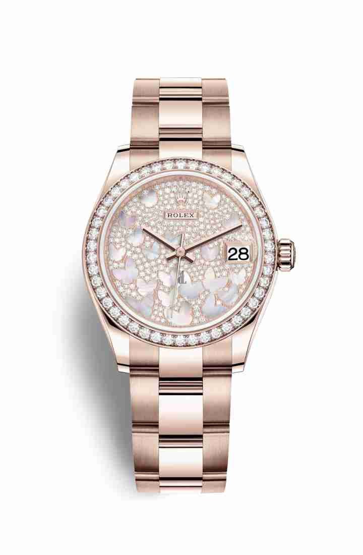 Rolex Datejust 31 Everose gold 278285RBR Paved mother-of-pearl butterfly Dial