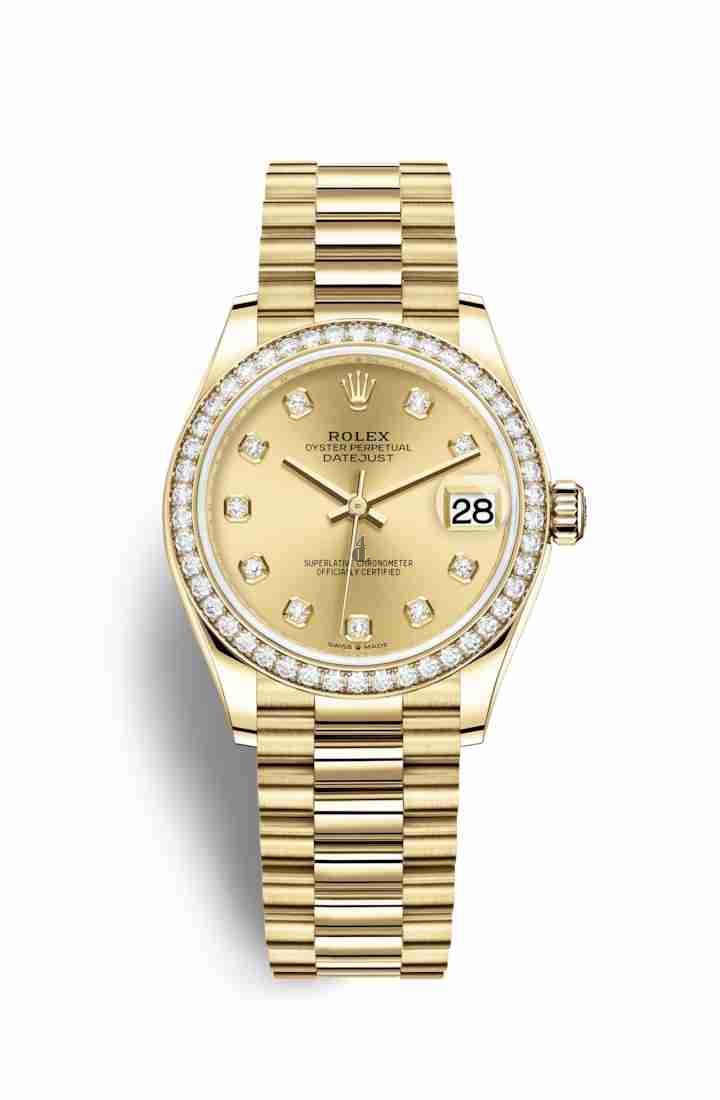 Rolex Datejust 31 yellow gold 278288RBR Champagne-colour set diamonds Dial