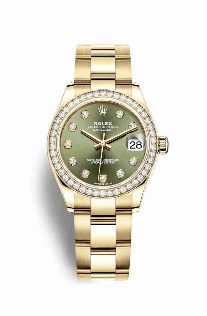 Rolex Datejust 31 yellow gold 278288RBR Olive green set diamonds Dial