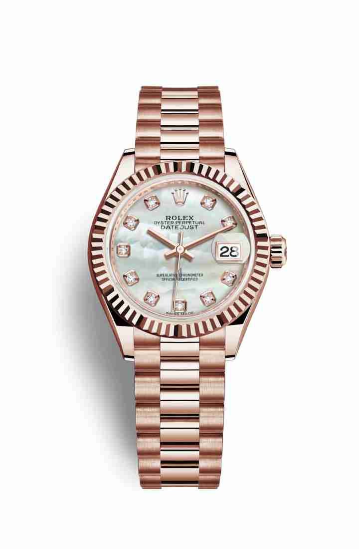 Rolex Datejust 28 Everose gold 279175 White mother-of-pearl set diamonds Dial