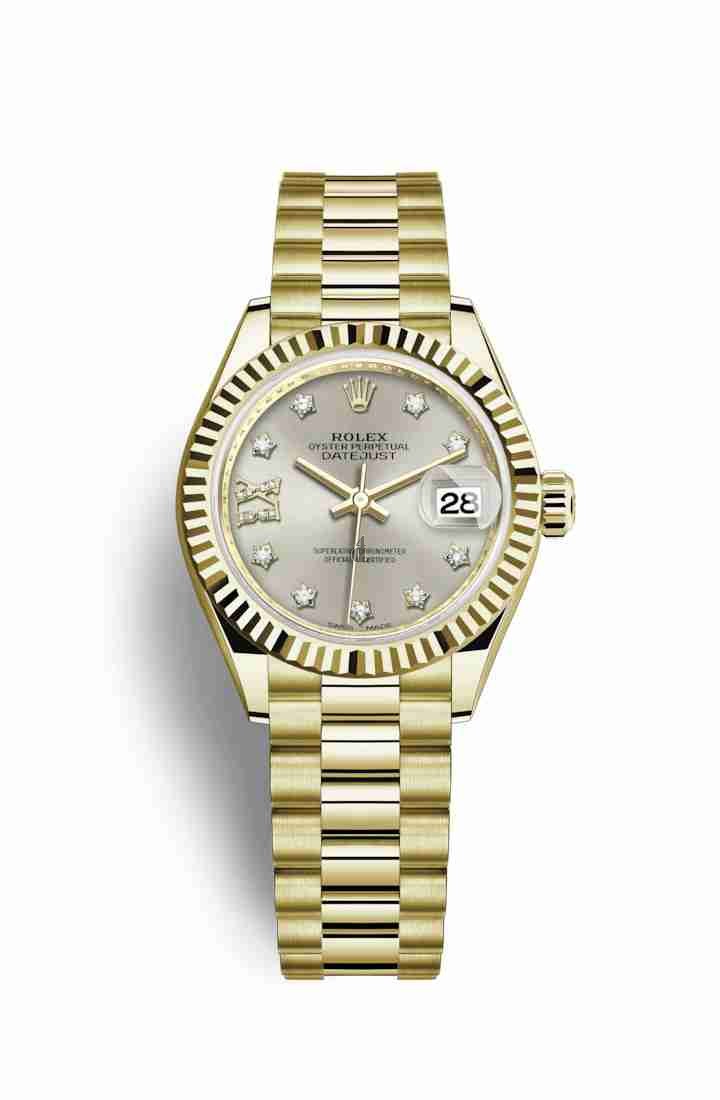 Rolex Datejust 28 yellow gold 279178 Silver set diamonds Dial