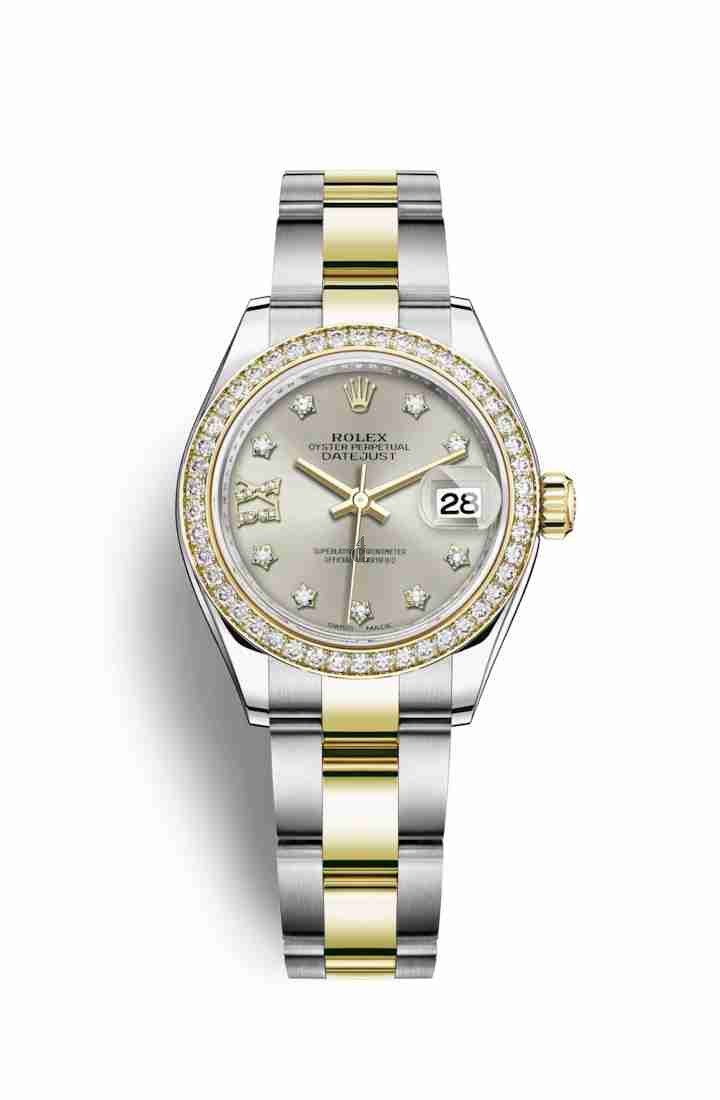 Rolex Datejust 28 Yellow Rolesor Oystersteel yellow gold 279383RBR Silver set diamonds Dial