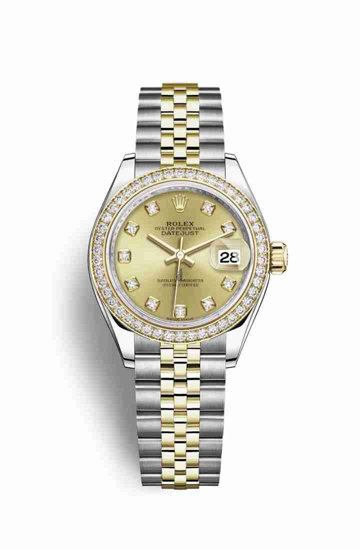 Rolex Datejust 28 Yellow Rolesor Oystersteel yellow gold 279383RBR Champagne-colour set diamonds Dial