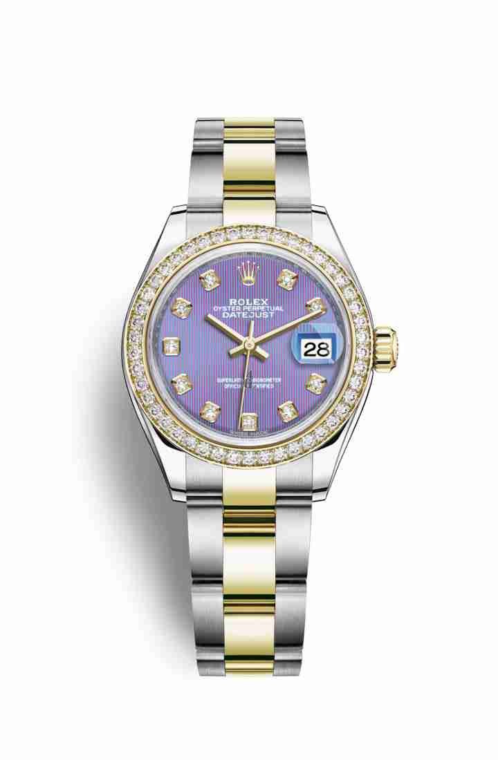 Rolex Datejust 28 Yellow Rolesor Oystersteel yellow gold 279383RBR Lavender set diamonds Dial