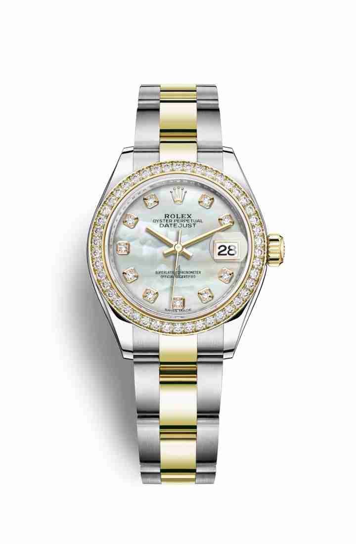 Rolex Datejust 28 Yellow Rolesor Oystersteel yellow gold 279383RBR White mother-of-pearl set diamonds Dial