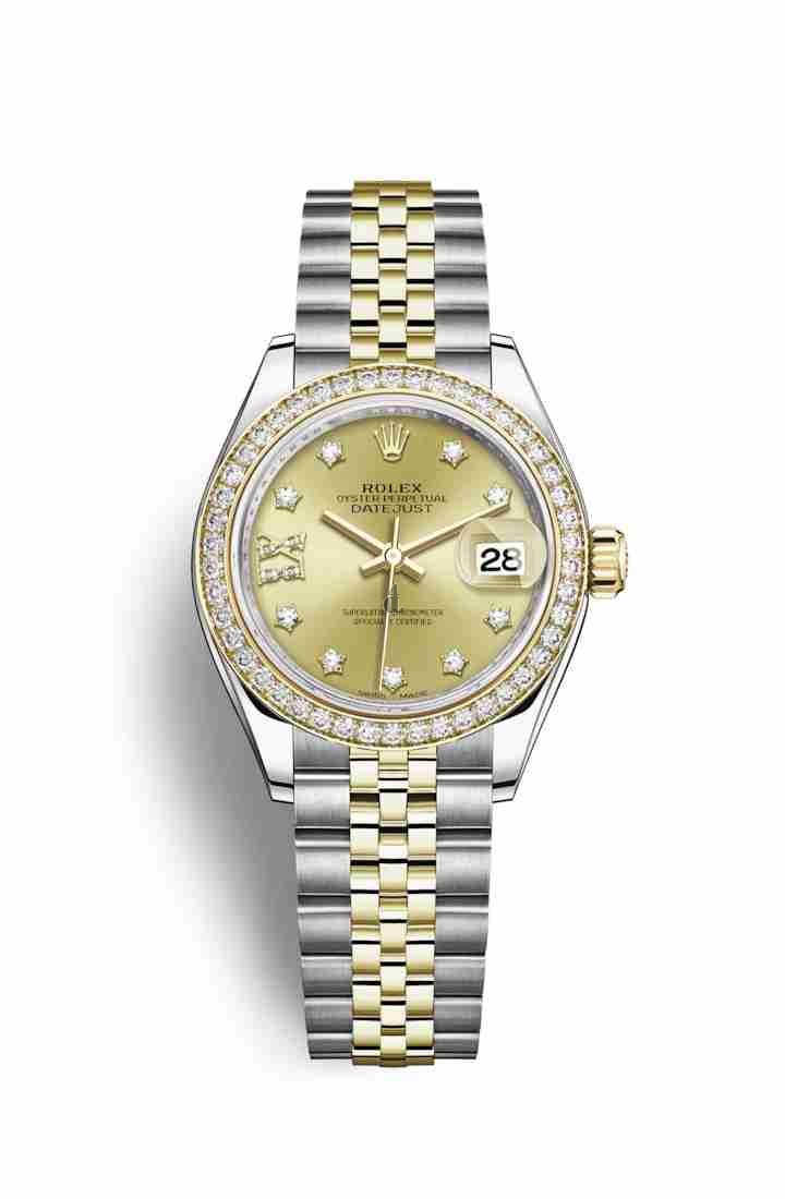 Rolex Datejust 28 Yellow Rolesor Oystersteel yellow gold 279383RBR Champagne-colour set diamonds Dial