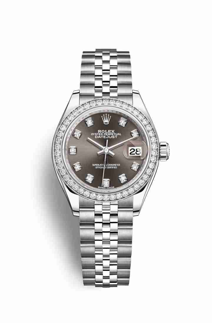 Rolex Datejust 28 White Rolesor Oystersteel white gold 279384RBR Dark grey set diamonds Dial