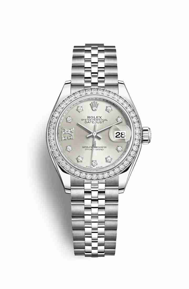 Rolex Datejust 28 White Rolesor Oystersteel white gold 279384RBR Silver set diamonds Dial
