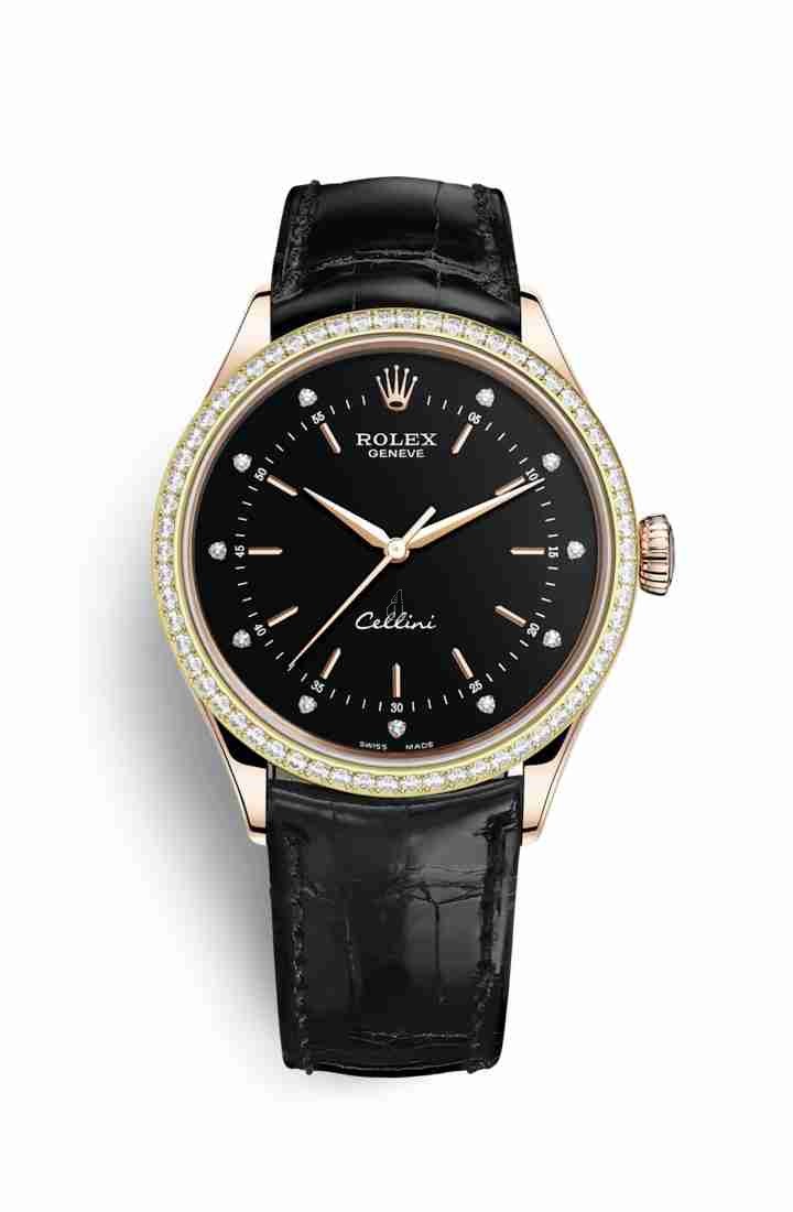 Rolex Cellini Time Everose gold 50705RBR Black set diamonds Dial