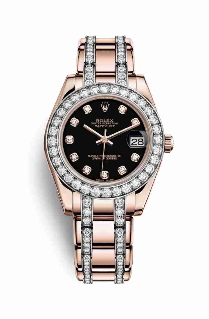 Rolex Pearlmaster 34 Everose gold 81285 Black set diamonds Dial