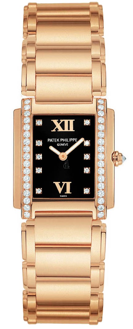 Fake Patek Philippe Black Dial 18kt Rose Gold Diamond Ladies Watch 4908-11R-001