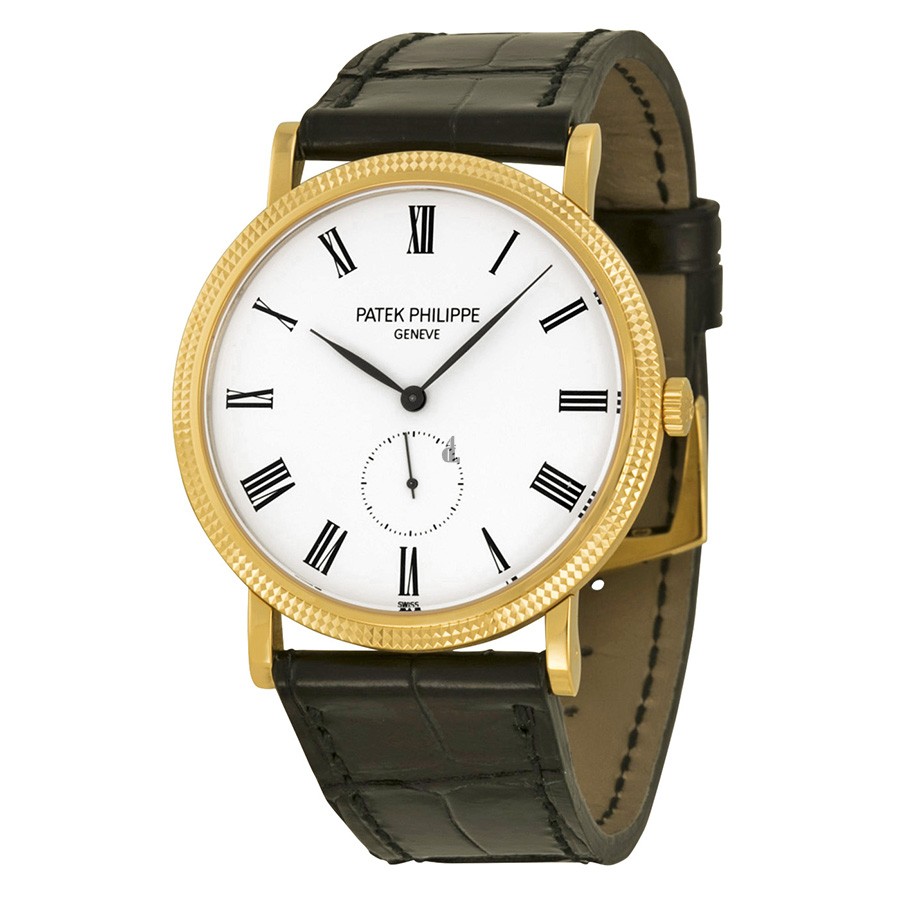 Fake Patek Philippe Calatrava Mechanical White Dial Leather Men's Watch 5119J-001