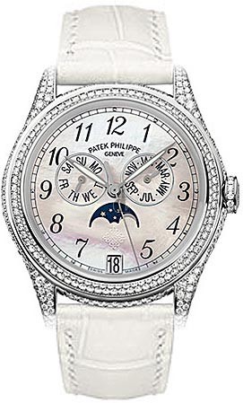 Fake Patek Philippe Complicated 18kt White Gold Moon Phase Diamond Ladies Watch 4937G