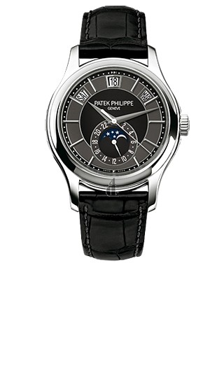 Fake Patek Philippe Complications Mechanical Black and Grey Dial Men's Watch 5205G-010