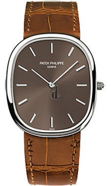Fake Patek Philippe Golden Ellipse Brown Dial Brown Leather Men's Watch 3738/100G-012