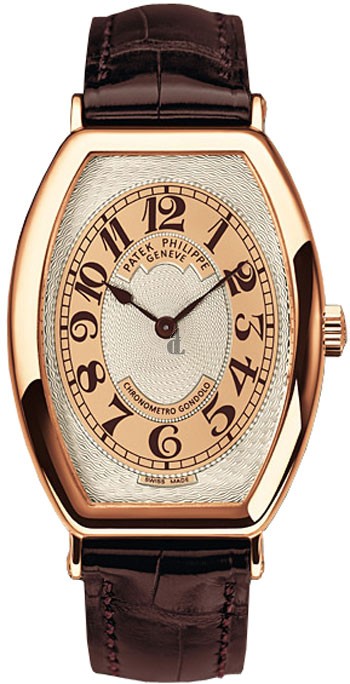 Fake Patek Philippe Gondolo Silver Brown Dial 18kt Rose Gold Brown Leather Men's Watch 5098R