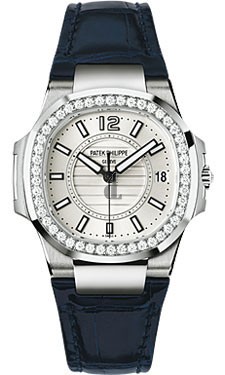 Fake Patek Philippe Nautilus 18kt White Gold Diamond Case Ladies Watch 7010G