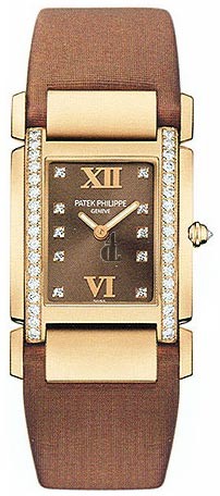 Fake Patek Philippe Twenty-4 18kt Rose Gold Chocolate Strap Diamond Ladies Watch 4920R