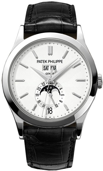 Fake Patek Philippe Complications Silvery Opaline Dial White Gold Case Men's Annual Calender Watch 5396G