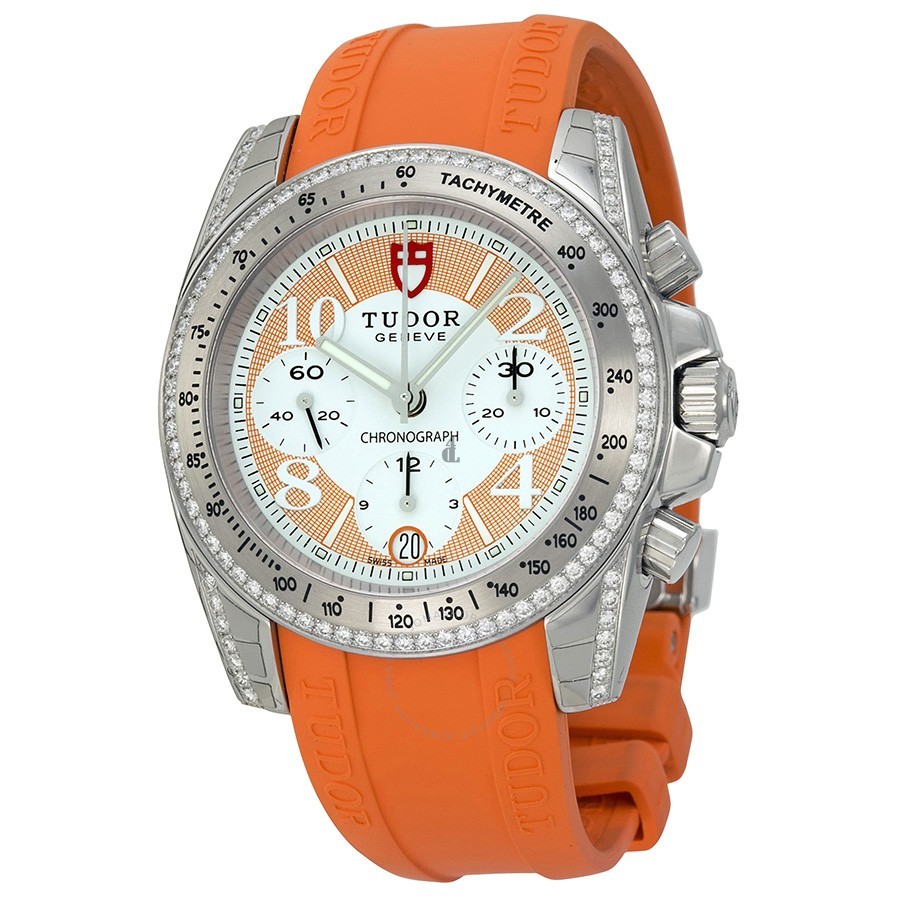 Tudor Chronograph Dial Diamond Orange Rubber Ladies Watch 20310-WOASORS Replica