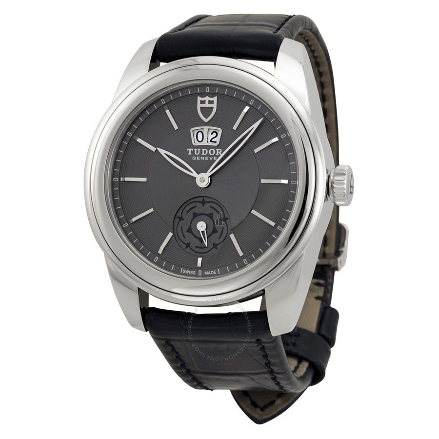 Tudor Glamour Mechanical Grey Dial Black Leather Watch 57000-GYBKL Replica