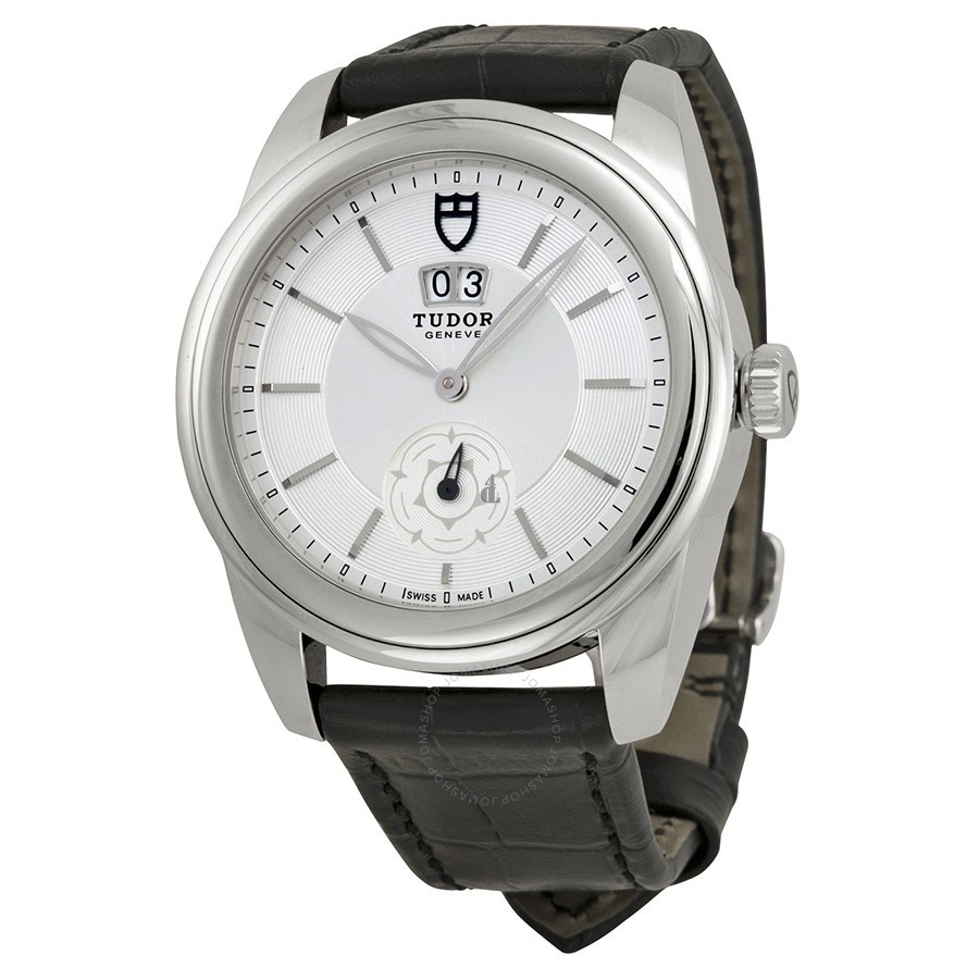 Tudor Glamour Mechanical Silver Dial Black Leather Watch 57000-SVBKL Replica