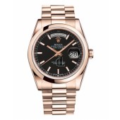 Fake Rolex Day Date Pink Gold Black Dial 118205 BKSP.