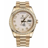 Fake Rolex Day Date II President Yellow Gold Ivory concentric dial 218348 ICAP.