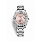 Rolex Pearlmaster 34 white gold lugs set diamonds 81159 Pink Dial