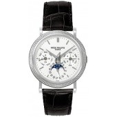 Fake Patek Philippe Annual Calender Moonphase White Dial Black Leather Stainless Steel Automatic Men's Watch 5039G